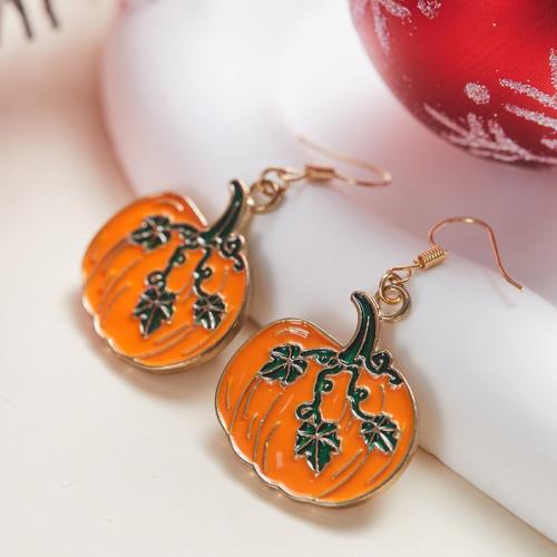 aleación de zinc Pendientes con Colgantes, Calabaza, chapado en oro KC, Diseño de Halloween & Joyería & para mujer, 50x30mm, Vendido por Par