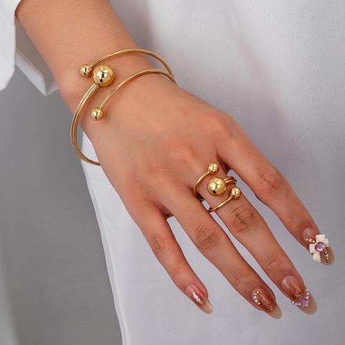 Fashion Zinc Alloy Jewelry Sets, cuff bangle & finger ring, plated, for woman, gold 