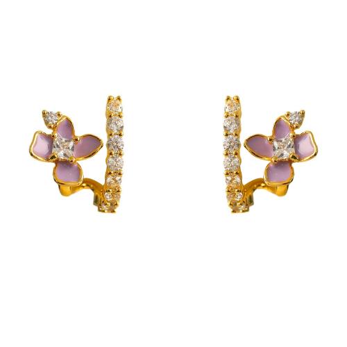 Cubic Zirconia Micro Pave Brass Earring, petals, plated, micro pave cubic zirconia & for woman & enamel, gold 