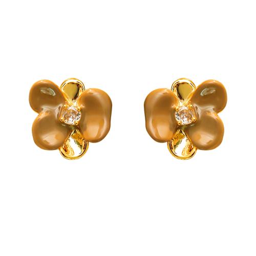 Cubic Zirconia Micro Pave Brass Earring, petals, plated, micro pave cubic zirconia & for woman & enamel 