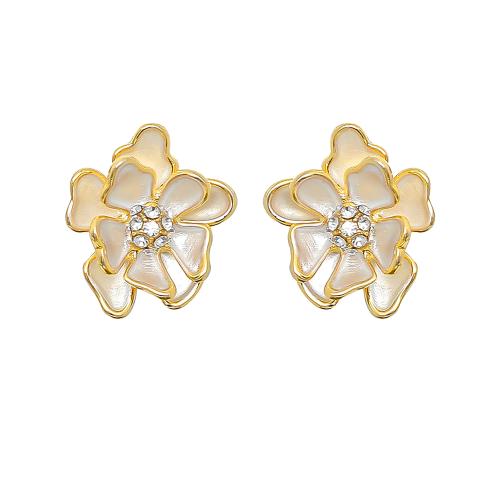 Cubic Zirconia Micro Pave Brass Earring, petals, plated, micro pave cubic zirconia & for woman & enamel, gold 