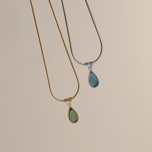 Collier de bijoux de titane, Acier titane, avec verre, avec 5cm chaînes de rallonge, Placage ionique sous vide, pour femme, plus de couleurs à choisir Environ 40 cm, Vendu par PC