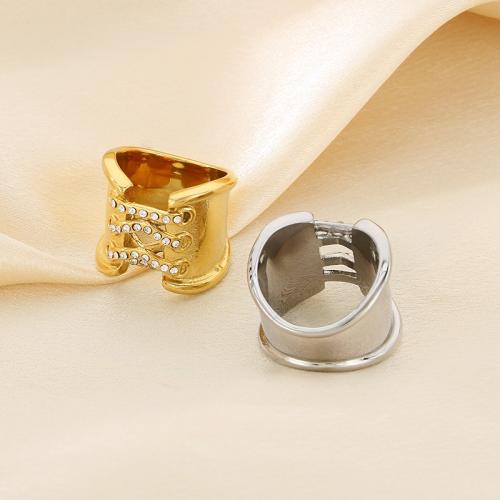 Rhinestone Stainless Steel Finger Ring, 304 Stainless Steel, Vacuum Ion Plating  & with rhinestone 