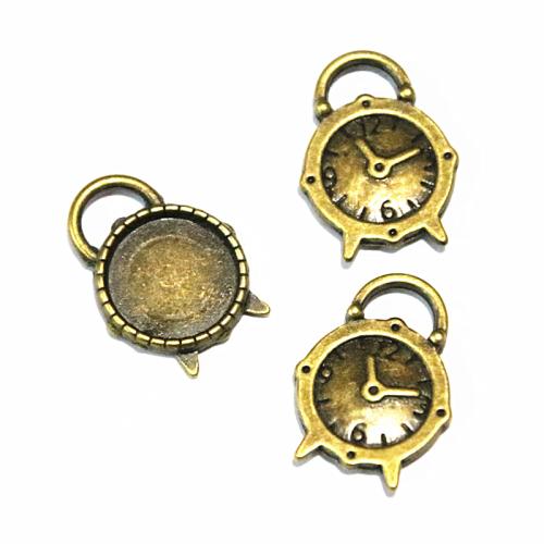 Zinc Alloy Pendant Cabochon Setting, Clock, antique brass color plated, DIY, 14mm 