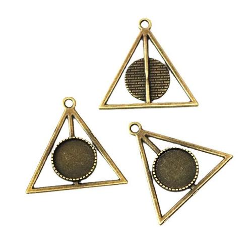 Zinc Alloy Pendant Cabochon Setting, Triangle, antique brass color plated, DIY, 16mm 