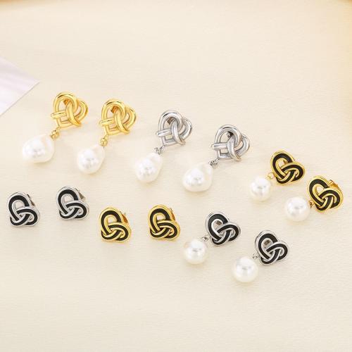 Stainless Steel Drop Earring, 304 Stainless Steel, with Shell, Vacuum Ion Plating & for woman 