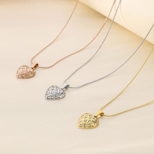 Rhinestone stainless steel Jewelry Set, 304 Stainless Steel, Stud Earring & necklace, Heart, Vacuum Ion Plating & for woman & with rhinestone [