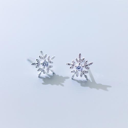 plata de ley 925 Arito, Copo de Nieve, Joyas de Navidad & para mujer & con diamantes de imitación, 9mm, Vendido por Par