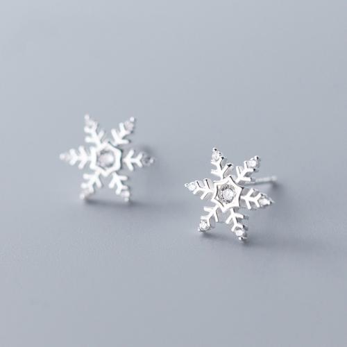 925 Sterling Silver Stud Earring, Snowflake, Christmas jewelry & for woman & with rhinestone 