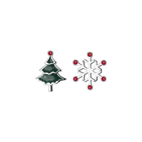 925 Sterling Silver Asymmetric Stud Earrings, Snowflake, Christmas jewelry & for woman & enamel 