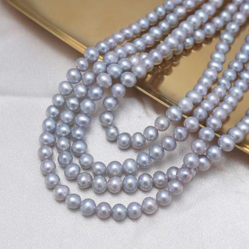 Natural Freshwater Pearl Loose Beads, Slightly Round, DIY, grey, 5-6mm Approx 36-37 cm 