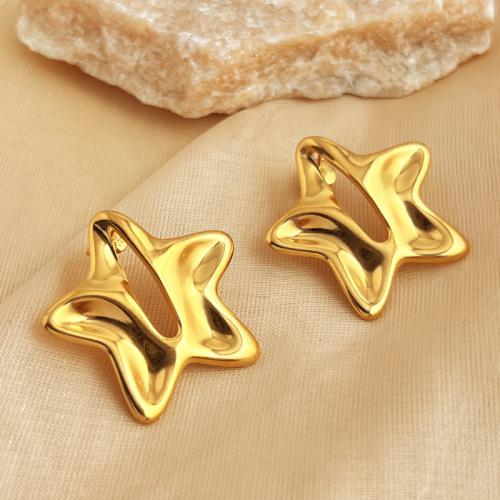 Stainless Steel Stud Earring, 304 Stainless Steel, Star, 18K gold plated, fashion jewelry & for woman, golden 