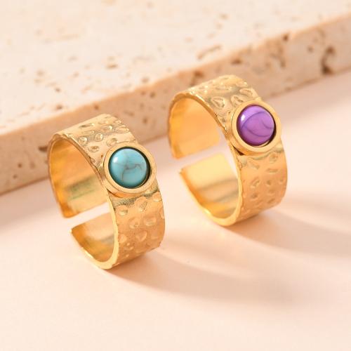 Gemstone Stainless Steel Finger Ring, 304 Stainless Steel, with turquoise, fashion jewelry & for woman diameter 17mm 