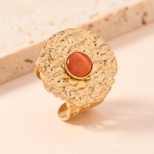 Edelstahl Fingerring, 304 Edelstahl, mit Glas, Modeschmuck & für Frau, goldfarben, verkauft von PC