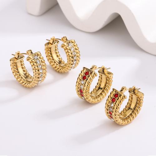 Stainless Steel Leverback Earring, 304 Stainless Steel, 18K gold plated, fashion jewelry & for woman & with rhinestone, golden 