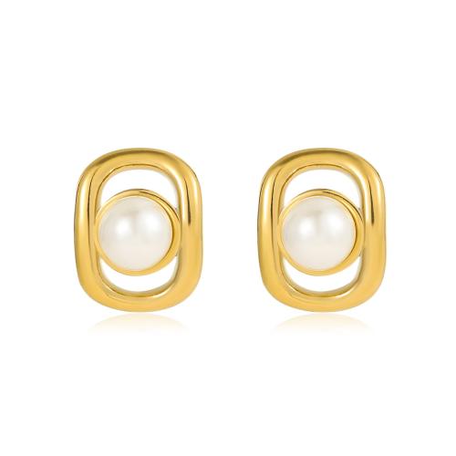 Stainless Steel Stud Earring, 304 Stainless Steel, with Plastic Pearl, fashion jewelry & for woman, golden 