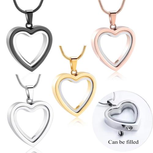 304 Stainless Steel Perfume Bottle Necklace, Heart, Vacuum Ion Plating, fashion jewelry & for woman 