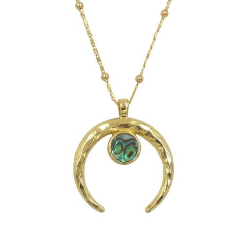 Abalone Shell Necklace, Brass, with Abalone Shell, with 2 Inch extender chain, Moon, gold color plated, fashion jewelry & for woman Approx 18 Inch [