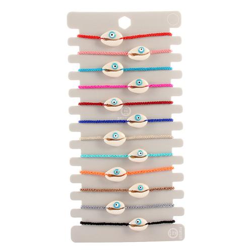 Shell de agua dulce de la pulsera, Nácar, con Cordón de nudo, Ajustable & patrón de malvado de ojo & para mujer, multicolor, 12PCs/Set, Vendido por Set