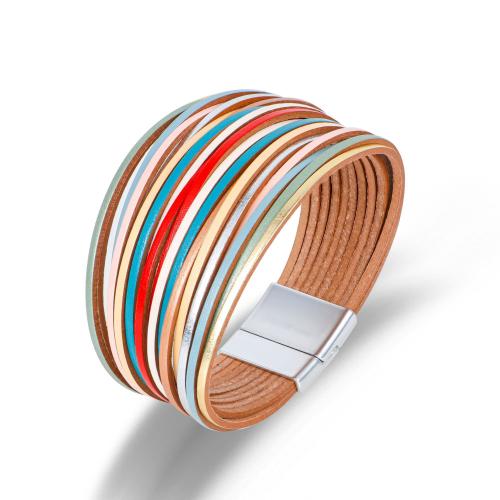 PU Leather Cord Bracelets, 304 Stainless Steel, with Magnet & PU Leather, silver color plated, multilayer & for woman, multi-colored .5 cm 