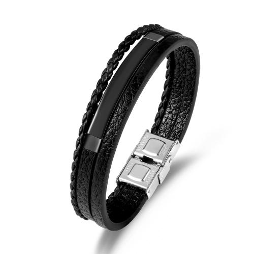 PU Leather Cord Bracelets, 304 Stainless Steel, with PU Leather, silver color plated, multilayer & for woman cm 