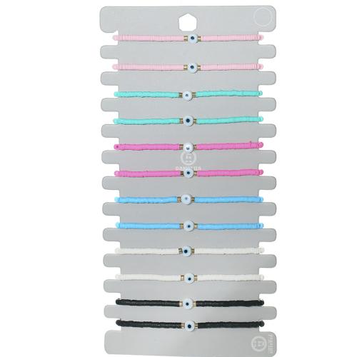 Pulseras de arcilla polimérica, Arcilla polimero, con Cordón de nudo, Ajustable & patrón de malvado de ojo & para mujer, multicolor, longitud:28 cm, 12PCs/Set, Vendido por Set