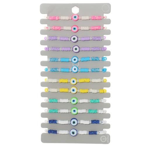 Pulseras de arcilla polimérica, Arcilla polimero, con Cordón de nudo, Ajustable & patrón de malvado de ojo & para mujer, multicolor, longitud:25 cm, 12PCs/Set, Vendido por Set