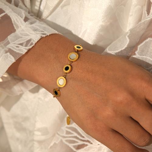 Bracelets en acier inoxydable, Acier inoxydable 304, avec coquille, Placage de couleur d'or, pour femme, Vendu par PC