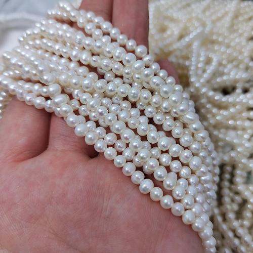 Natural Freshwater Pearl Loose Beads, Slightly Round, DIY, white, about：3-4mm Approx 38 cm 