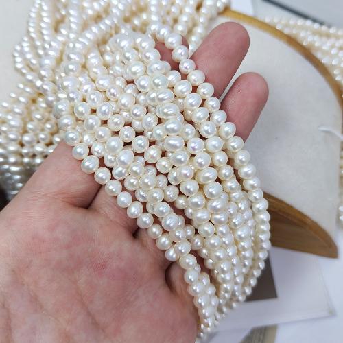 Natural Freshwater Pearl Loose Beads, Slightly Round, DIY, white, 4mm Approx 38 cm 