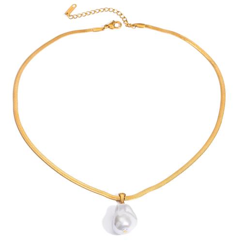 Stainless Steel Jewelry Necklace, 304 Stainless Steel, with Plastic Pearl, with 1.96 Inch extender chain, 18K gold plated, fashion jewelry & for woman .74 Inch 