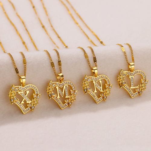 Stainless Steel Jewelry Necklace, 304 Stainless Steel, with 5cm extender chain, plated & for woman & with rhinestone & hollow, golden cm 