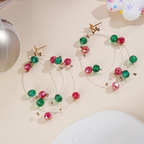 Christmas Earrings, Glass, plated, fashion jewelry & for woman, multi-colored, 90mm 