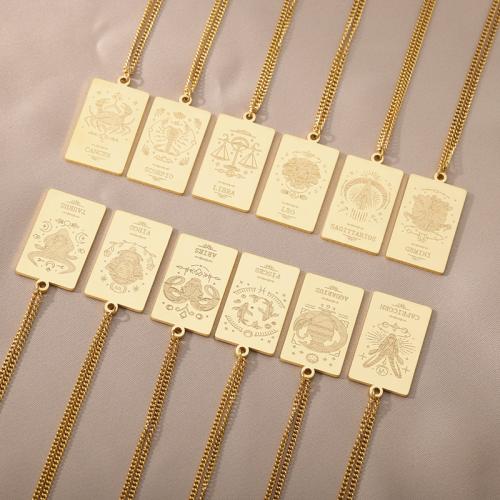 Stainless Steel Jewelry Necklace, 304 Stainless Steel, Rectangle, 18K gold plated, Zodiac symbols jewelry & for woman cm 