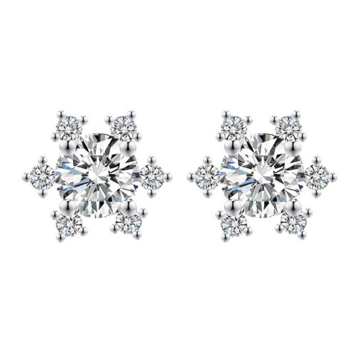 Silver Earring Zircon pavent Sterling, argent sterling 925, flocon de neige, pavé de micro zircon & pour femme, couleur platine Vendu par paire