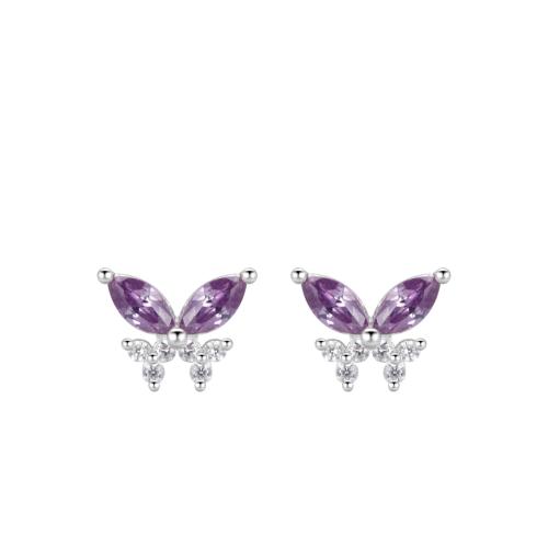 Silver Earring Zircon pavent Sterling, argent sterling 925, papillon, pavé de micro zircon & pour femme, argent Vendu par paire