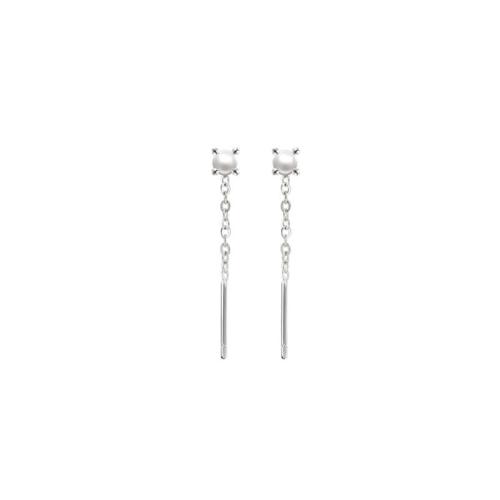 Sterling Silver Thread Through Earrings, 925 Sterling Silver, with Plastic Pearl, for woman 