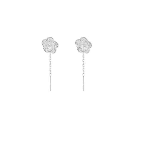 Sterling Silver Thread Through Earrings, 925 Sterling Silver, petals, for woman, silver color, 25mm [