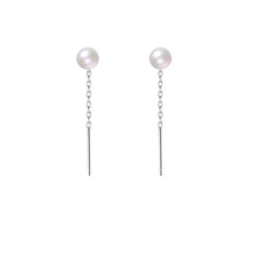 Sterling Silver Pearl Drop Earring, 925 Sterling Silver, with Freshwater Pearl, for woman, platinum color 