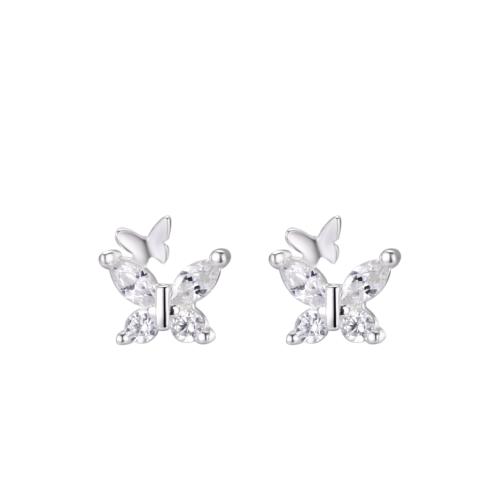 Cubic Zirconia Micro Pave Sterling Silver Earring, 925 Sterling Silver, Butterfly, micro pave cubic zirconia & for woman, silver color 