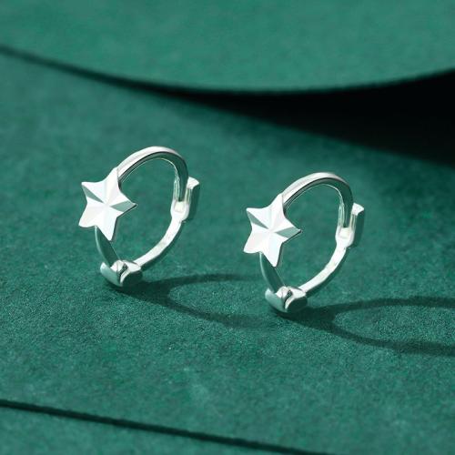 Sterling Silver Hoop Earring, 925 Sterling Silver, Star & for woman, silver color, The outer diameter is about 9.5mm [