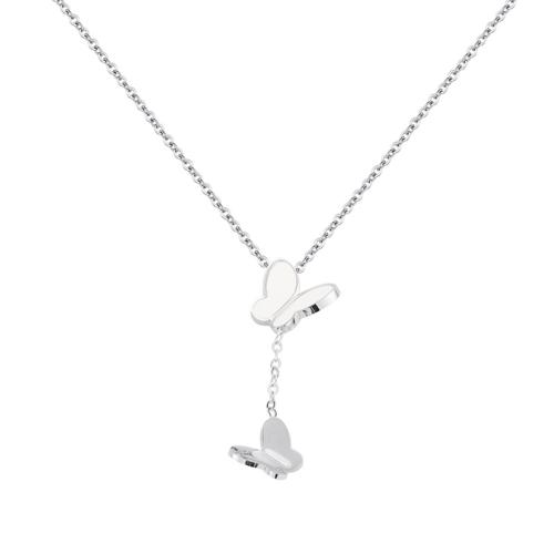 Collier de bijoux en acier inoxydable, Acier inoxydable 304, avec coquille, papillon, Placage ionique sous vide, pour femme, couleur platine Environ 47.1 cm, Vendu par PC