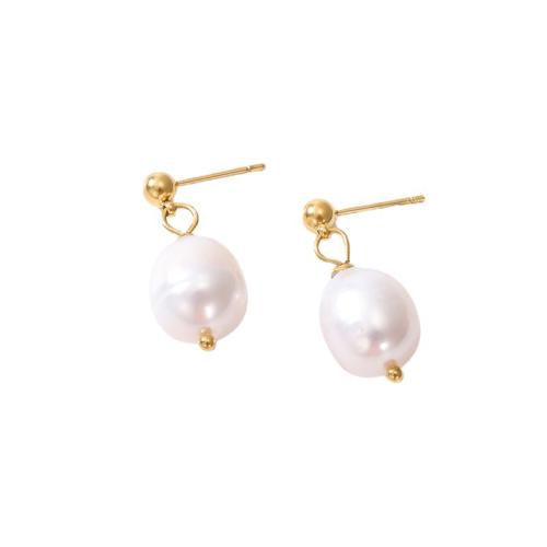 Freshwater Pearl Drop Earring, 304 Stainless Steel, with Freshwater Pearl, plated, for woman 