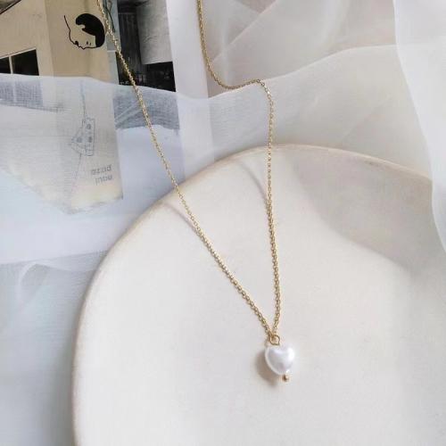 Zinc Alloy Necklace, with Plastic Pearl, with 5cm extender chain, plated, for woman, golden Approx 40 cm 