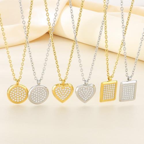 Stainless Steel Jewelry Necklace, 304 Stainless Steel, Vacuum Ion Plating & for woman & with rhinestone 