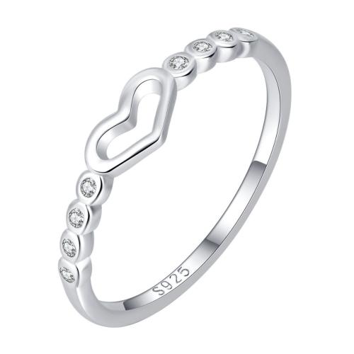 925 Sterling Silver Finger Ring, Heart & for woman & with rhinestone & hollow, US Ring 