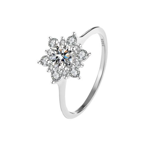 925 Sterling Silver Finger Ring, Snowflake, platinum plated & for woman & with rhinestone, US Ring 