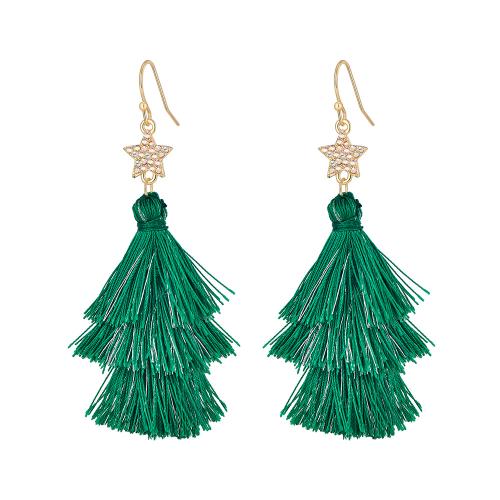 Boucles d'oreilles de Noël, laiton, arbre de noël, Conception de Noël & bijoux de mode & pour femme & avec strass, vert, 66mm, Vendu par paire