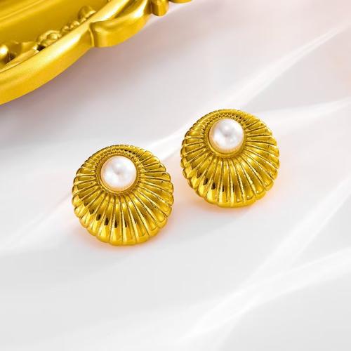 Stainless Steel Stud Earring, 304 Stainless Steel, with Plastic Pearl, fashion jewelry & for woman, golden 