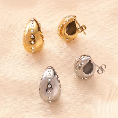 Stainless Steel Stud Earring, 316 Stainless Steel, fashion jewelry & for woman & with rhinestone 